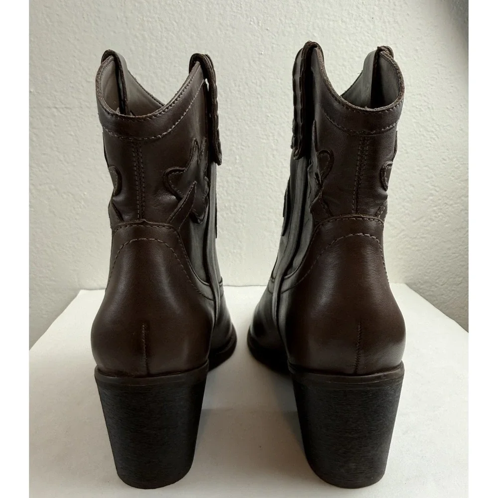 Carlos By Carlos Santana Austin Womens Brown Leather Pointed Toe Ankle Boots 5M